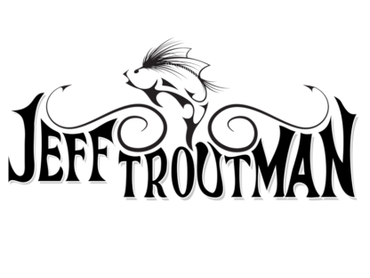 jeff troutman logo with fish made of a fly-fishing hook